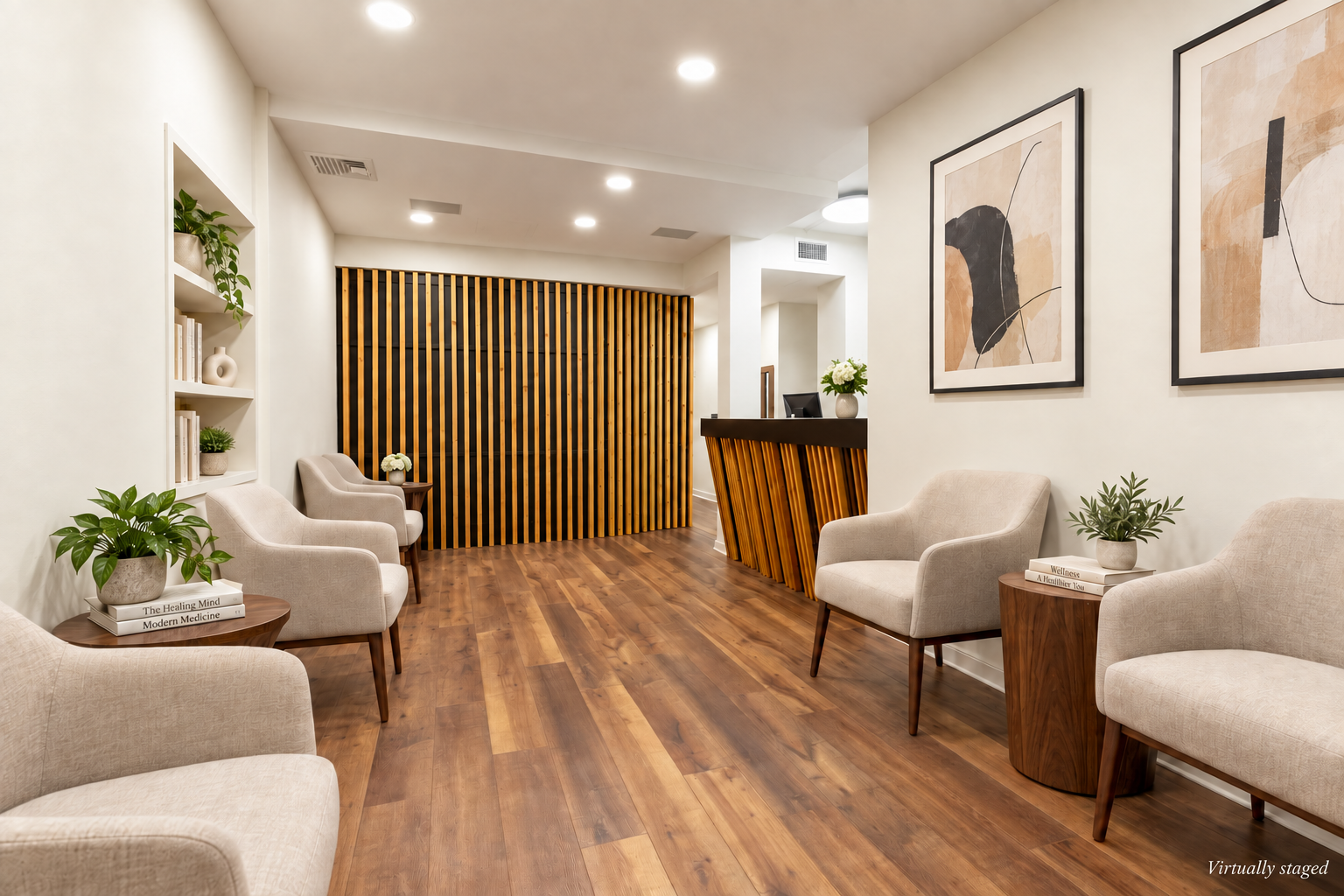 Virtually staged medical office reception at 317 West 54th Street